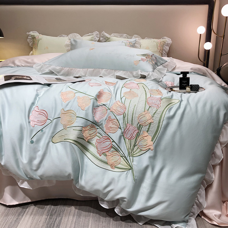 高端刺繡天絲四件組被套床上用品四季通用
