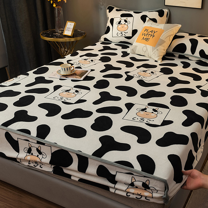 草莓清新粉100% 牛奶絨雙面防水 加厚柔軟床包床單