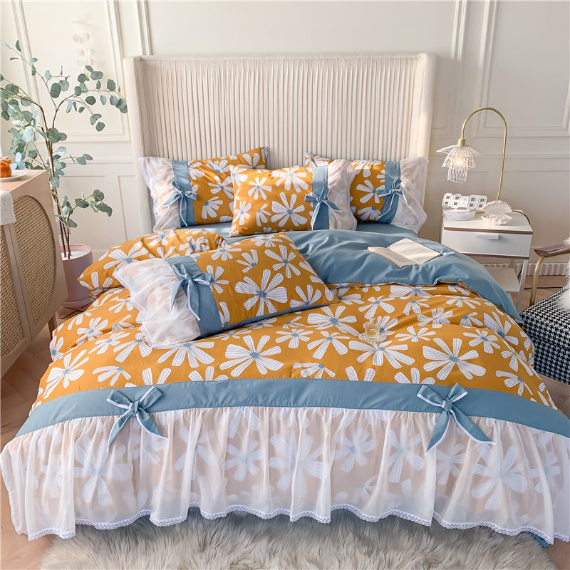 小清新田園風網紅蕾絲花邊款床單四件組系列