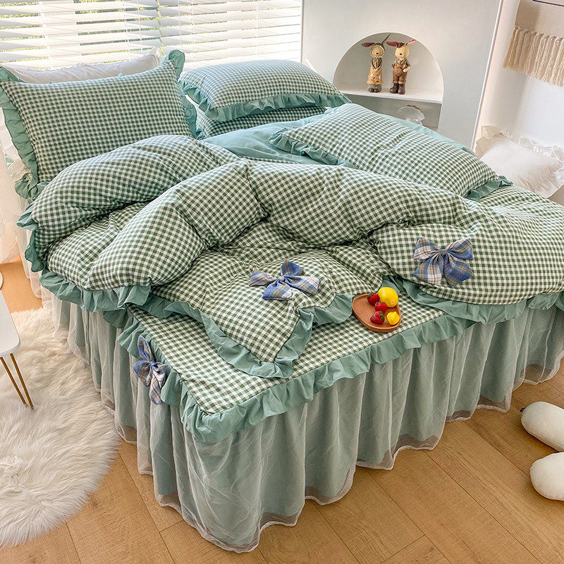 日式純棉四件組花邊蝴蝶結床上用品公主風