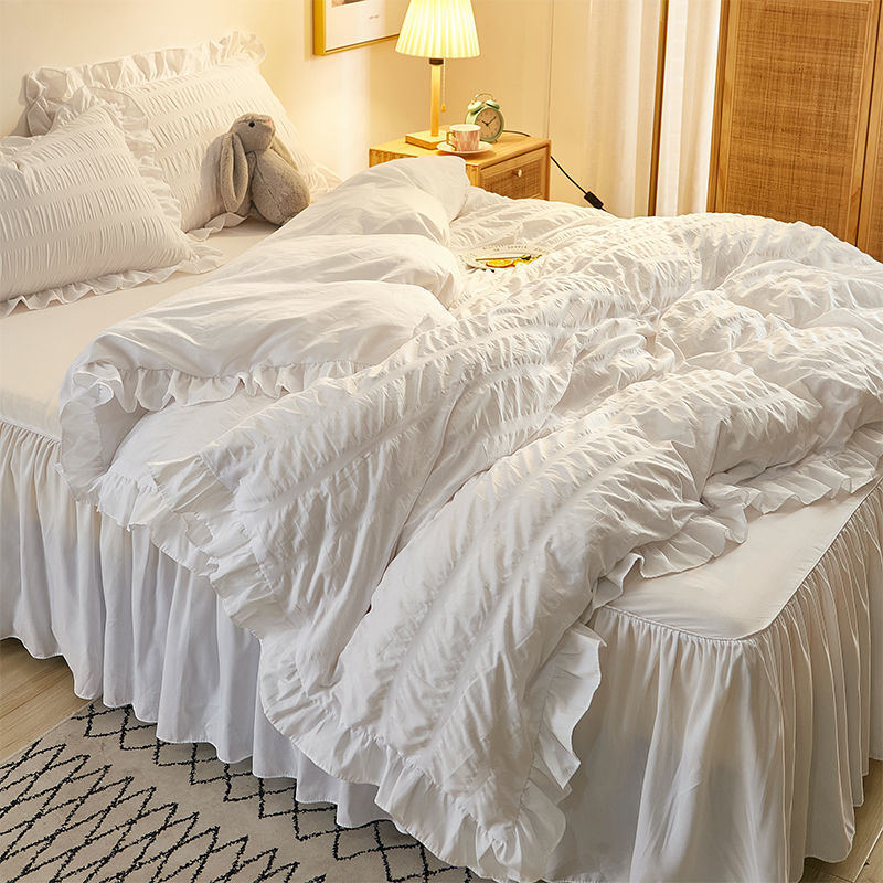 泡芙小姐 純色馬卡龍 ins風 花邊床裙 四件組