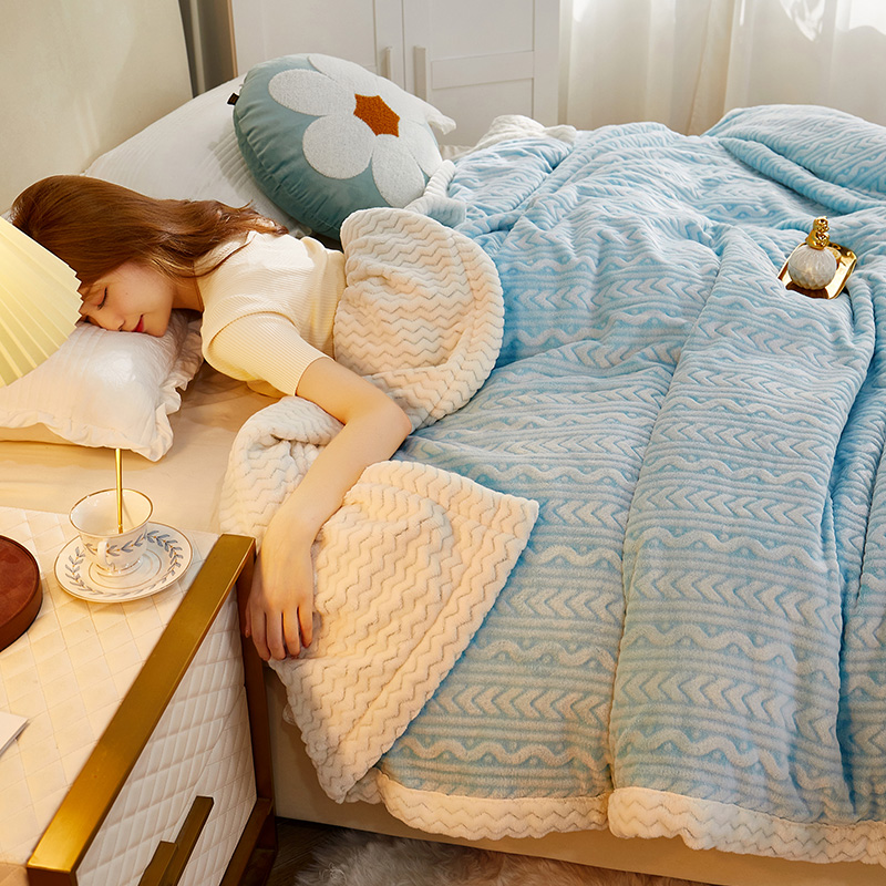 波浪紋 法蘭羊羔珊瑚絨A面金貂絨B面貝貝絨 加厚保暖鎖溫毛毯四季被