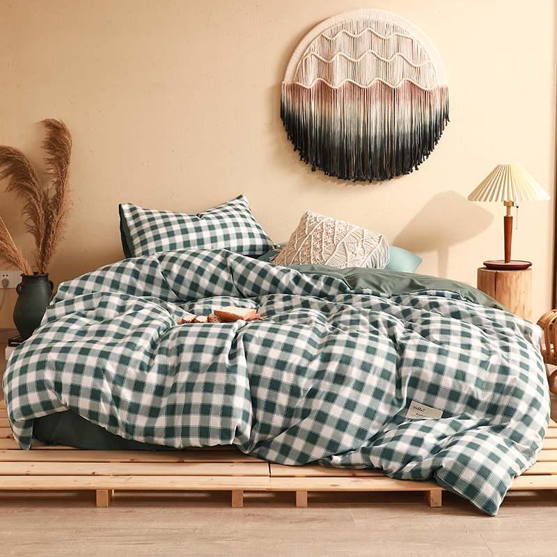 日系風尚 100%精梳棉 信封枕 純淨格紋 四件組