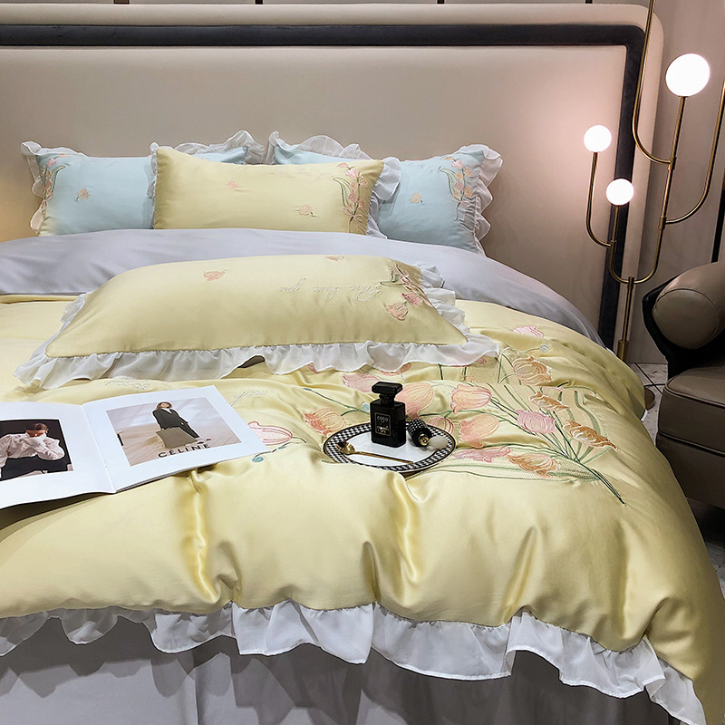 高端刺繡天絲四件組被套床上用品四季通用