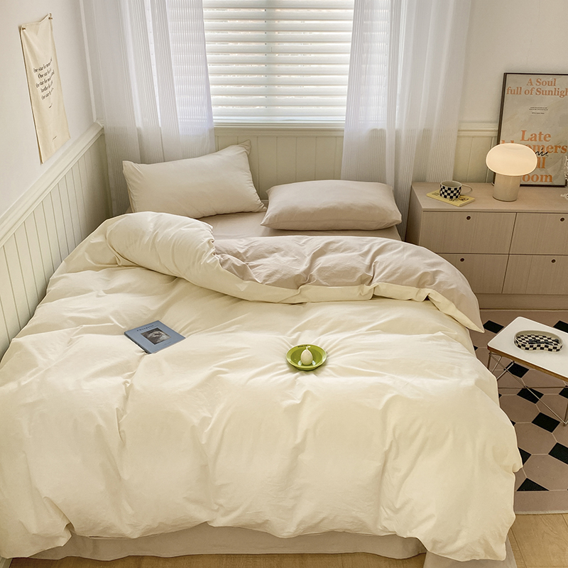 奶油綠馬卡龍色系簡約春夏水洗棉床上四件組