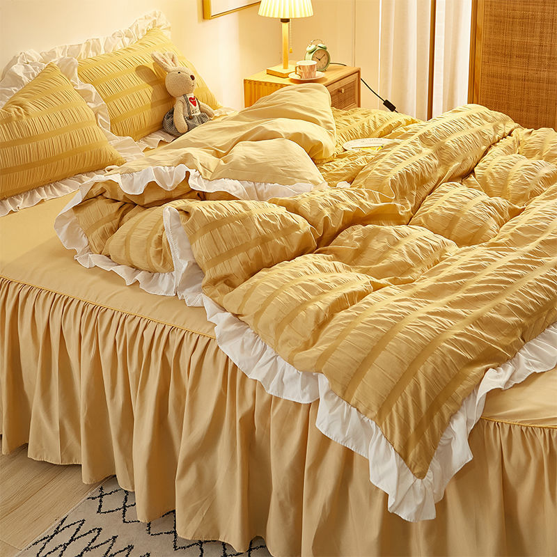 泡芙小姐 純色馬卡龍 ins風 花邊床裙 四件組