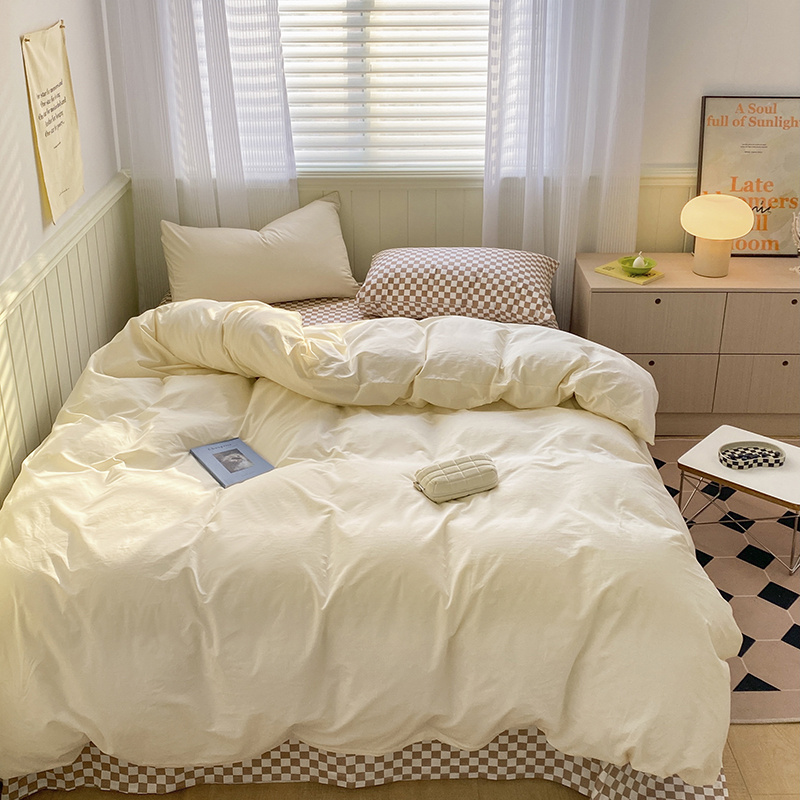 奶油綠馬卡龍色系簡約春夏水洗棉床上四件組