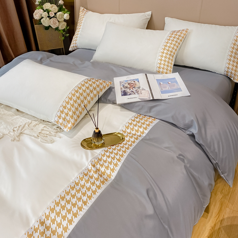 高級精梳棉 簡約千鳥格紋四件組