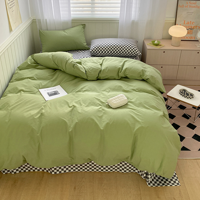 奶油綠馬卡龍色系簡約春夏水洗棉床上四件組