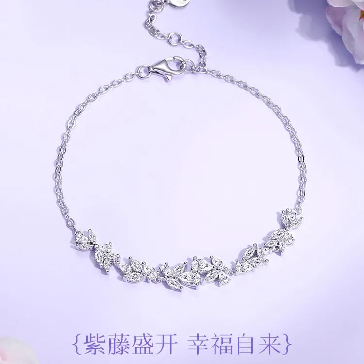【纯银】粉鋯石櫻花蝴蝶唯美手錬