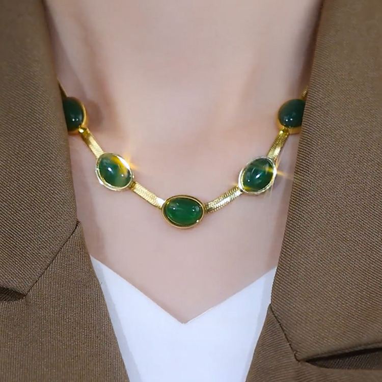 復古幾何祖母綠項錬套裝