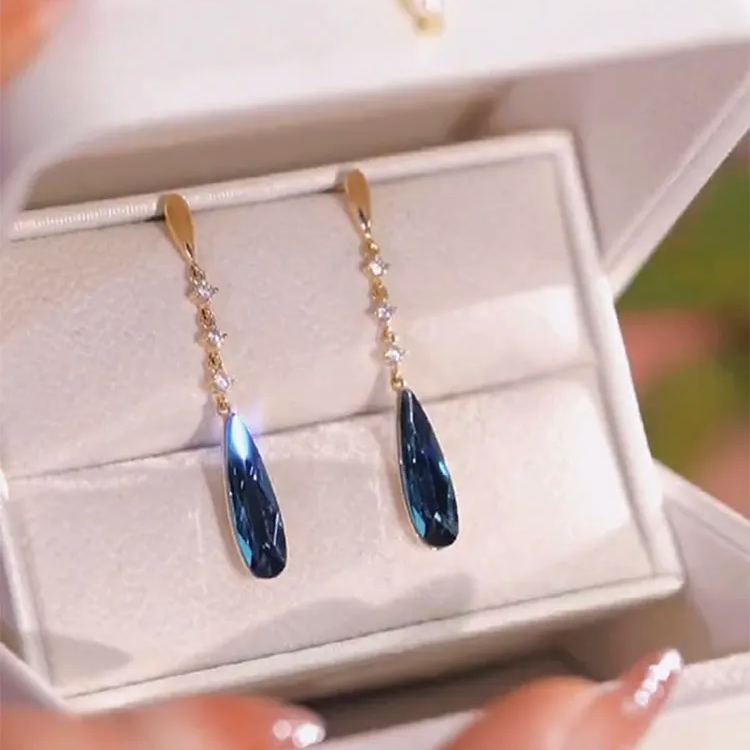 藍色水晶流蘇耳環           
