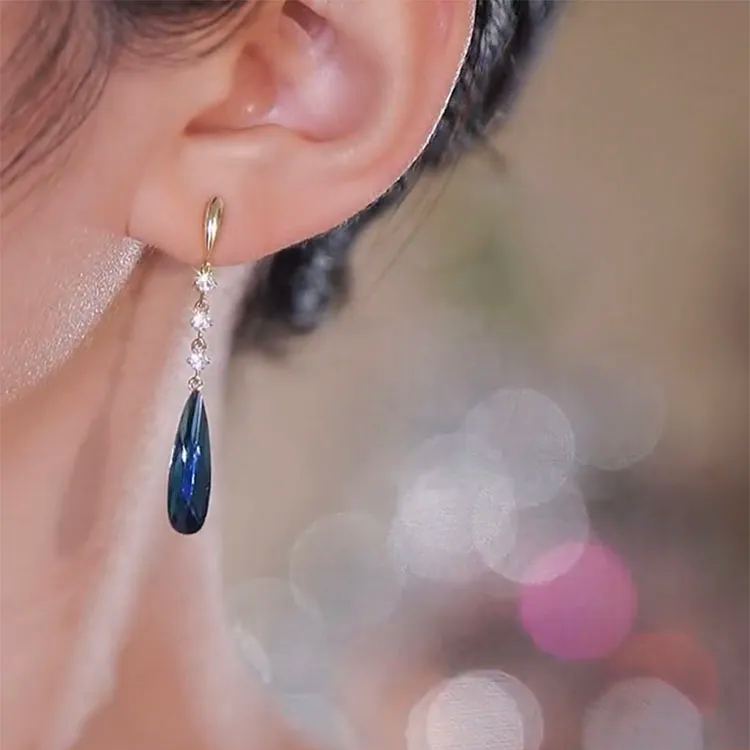 藍色水晶流蘇耳環           