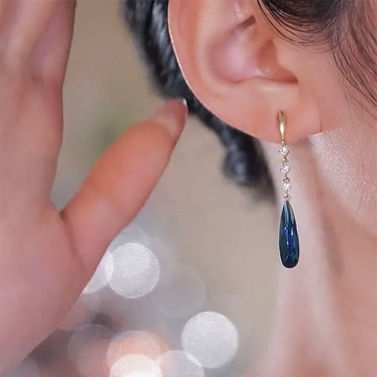 藍色水晶流蘇耳環           