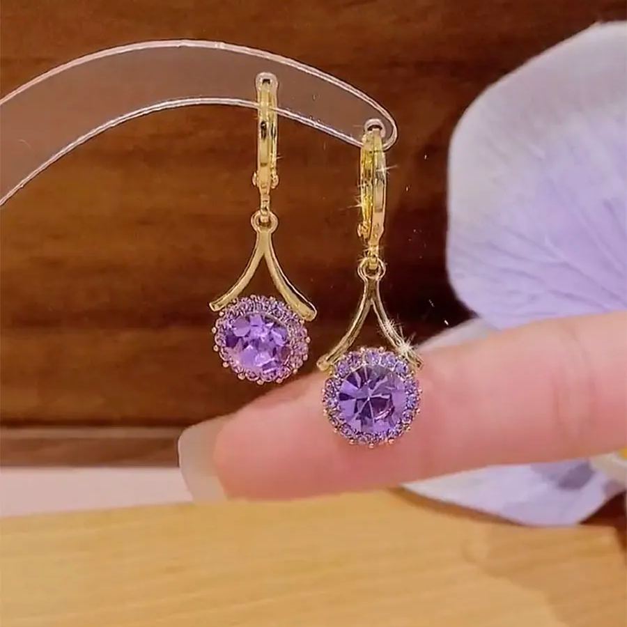 輕奢紫色鑽石耳環