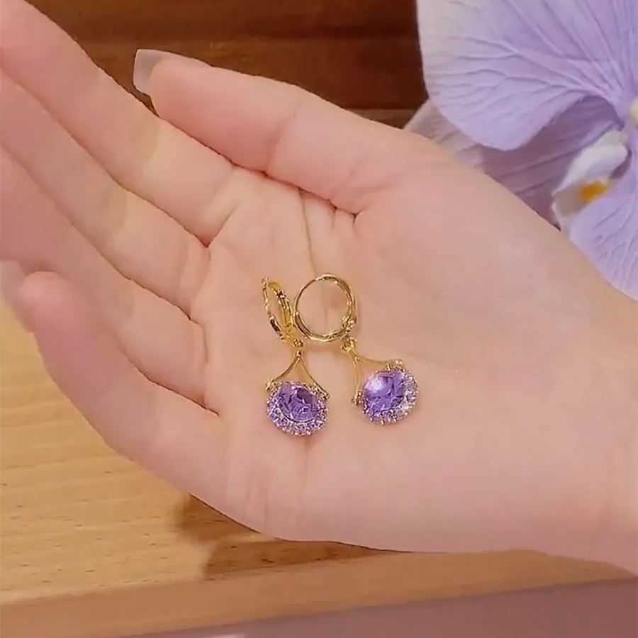 輕奢紫色鑽石耳環