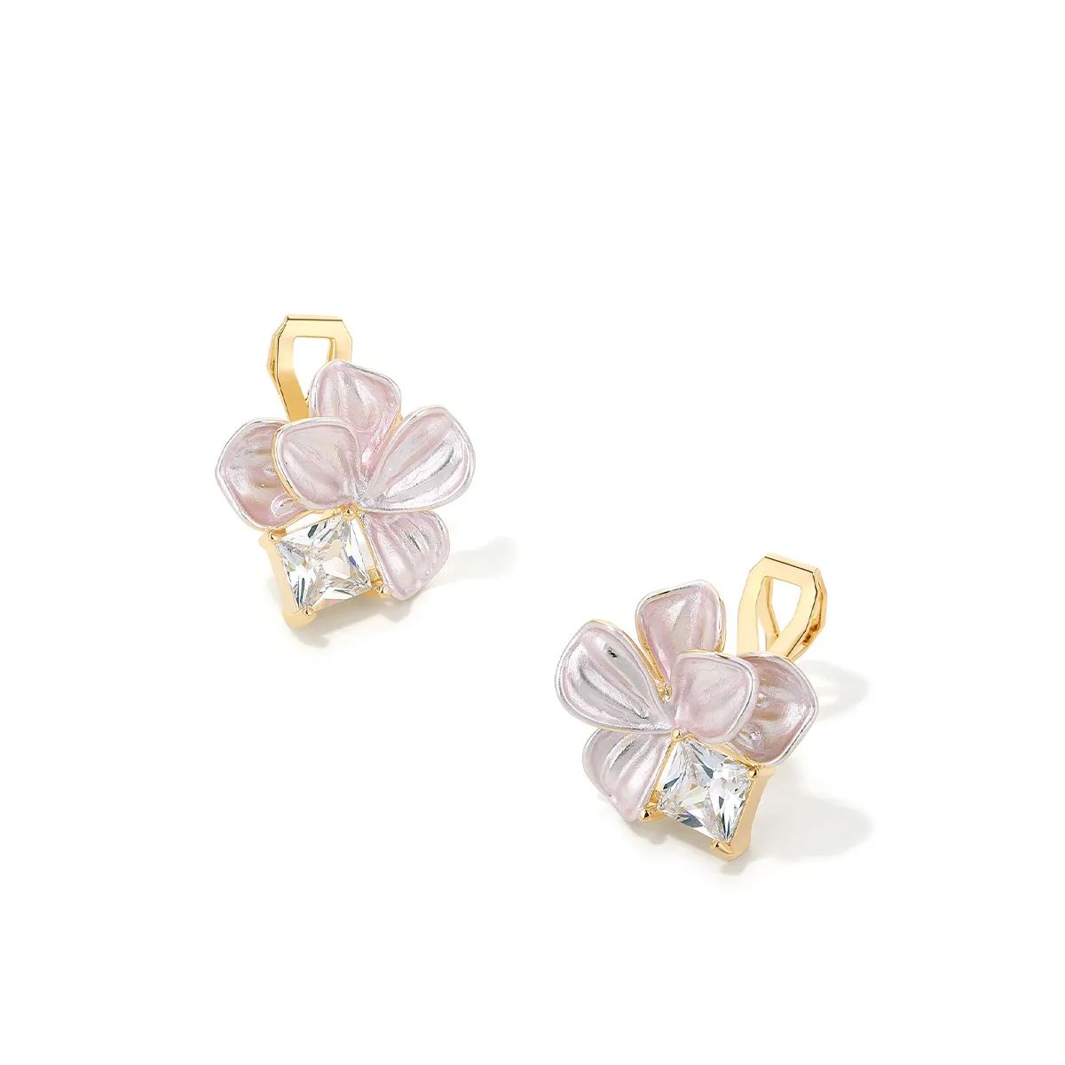 簡約白花朵•夾式耳環