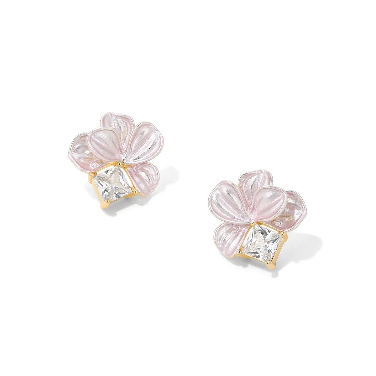 簡約白花朵•夾式耳環