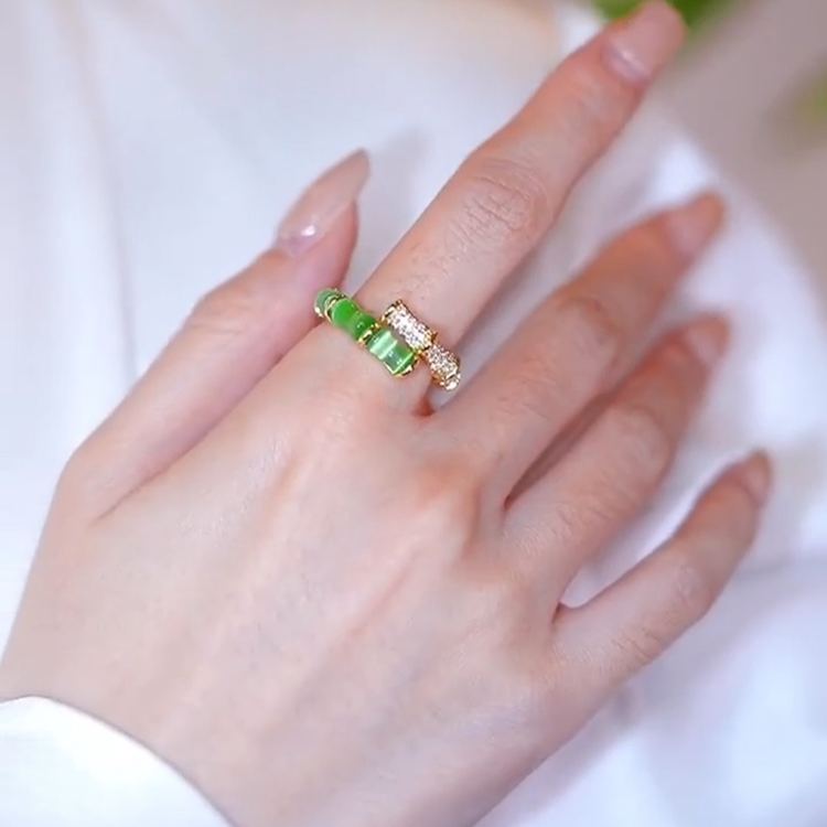 法式設計貓眼石竹節戒指