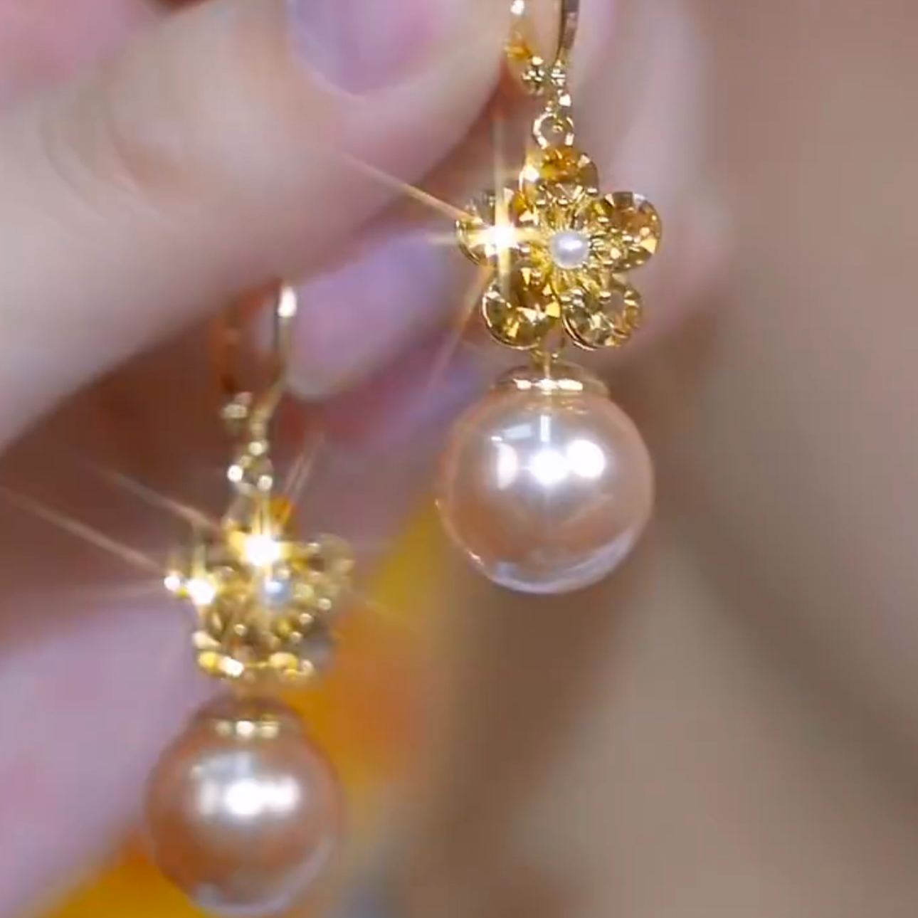 貴氣紫色花朵珍珠耳環