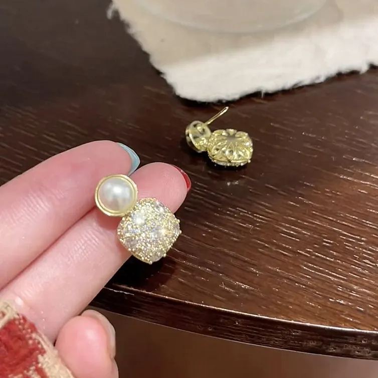 [Copy]氣質鏤空網紗玫瑰花珍珠流蘇耳環