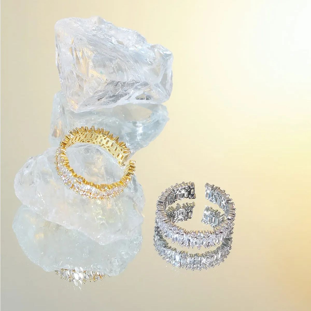 時尚滿鑽开口純銀戒指