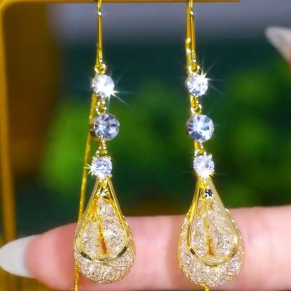 超閃鑽球水晶流蘇耳線