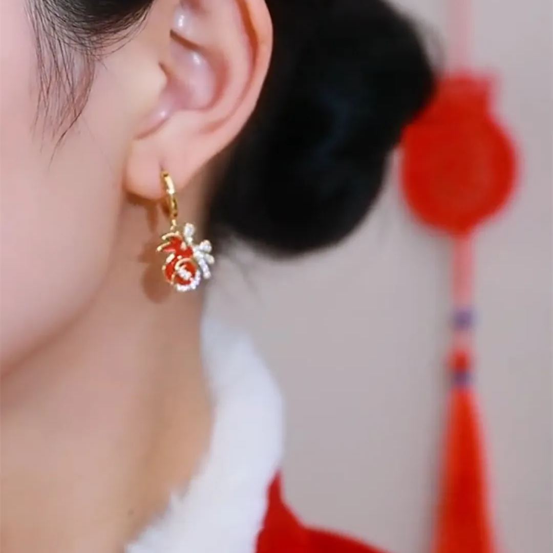 [Copy]紅色水晶鑽球耳環