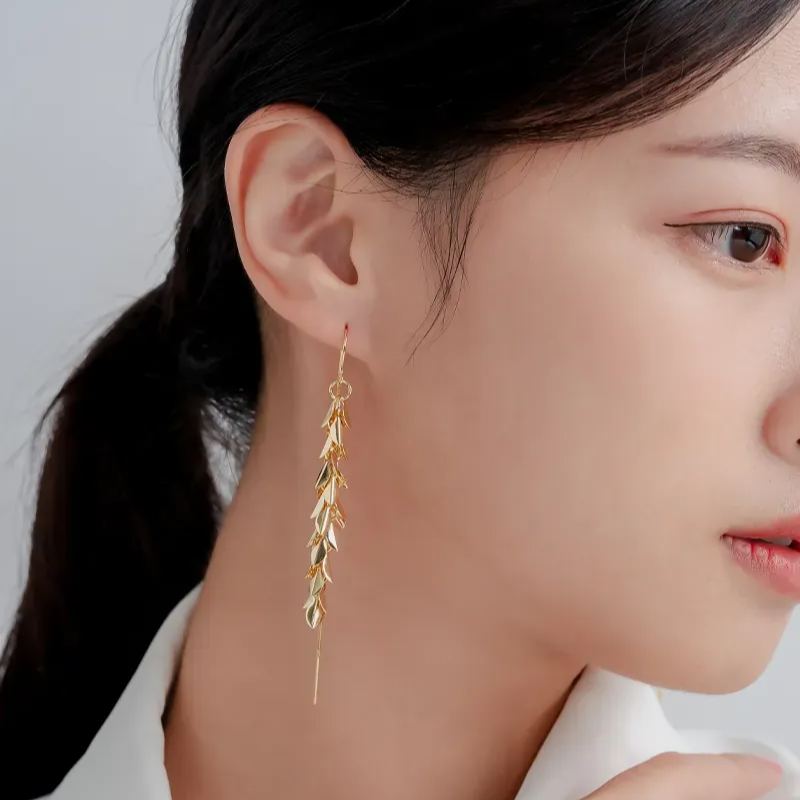 「秋日落葉」葉片飄飄長款流蘇耳環