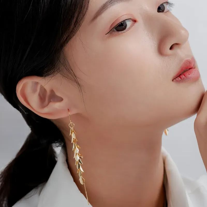「秋日落葉」葉片飄飄長款流蘇耳環