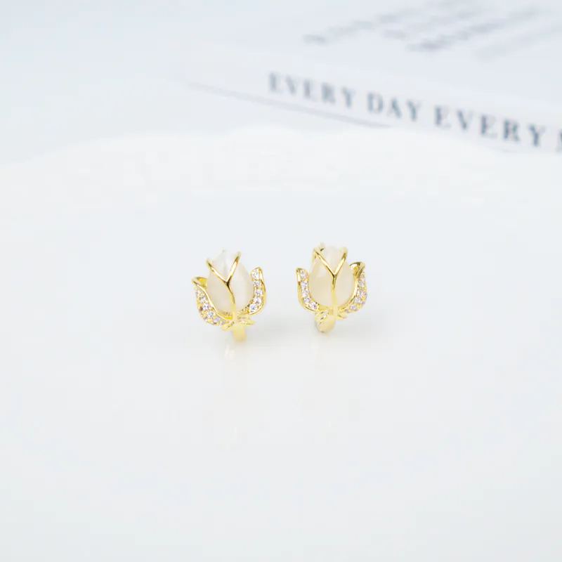 「月下花果」鬱金香花卉耳扣耳環