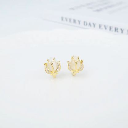 「月下花果」鬱金香花卉耳扣耳環