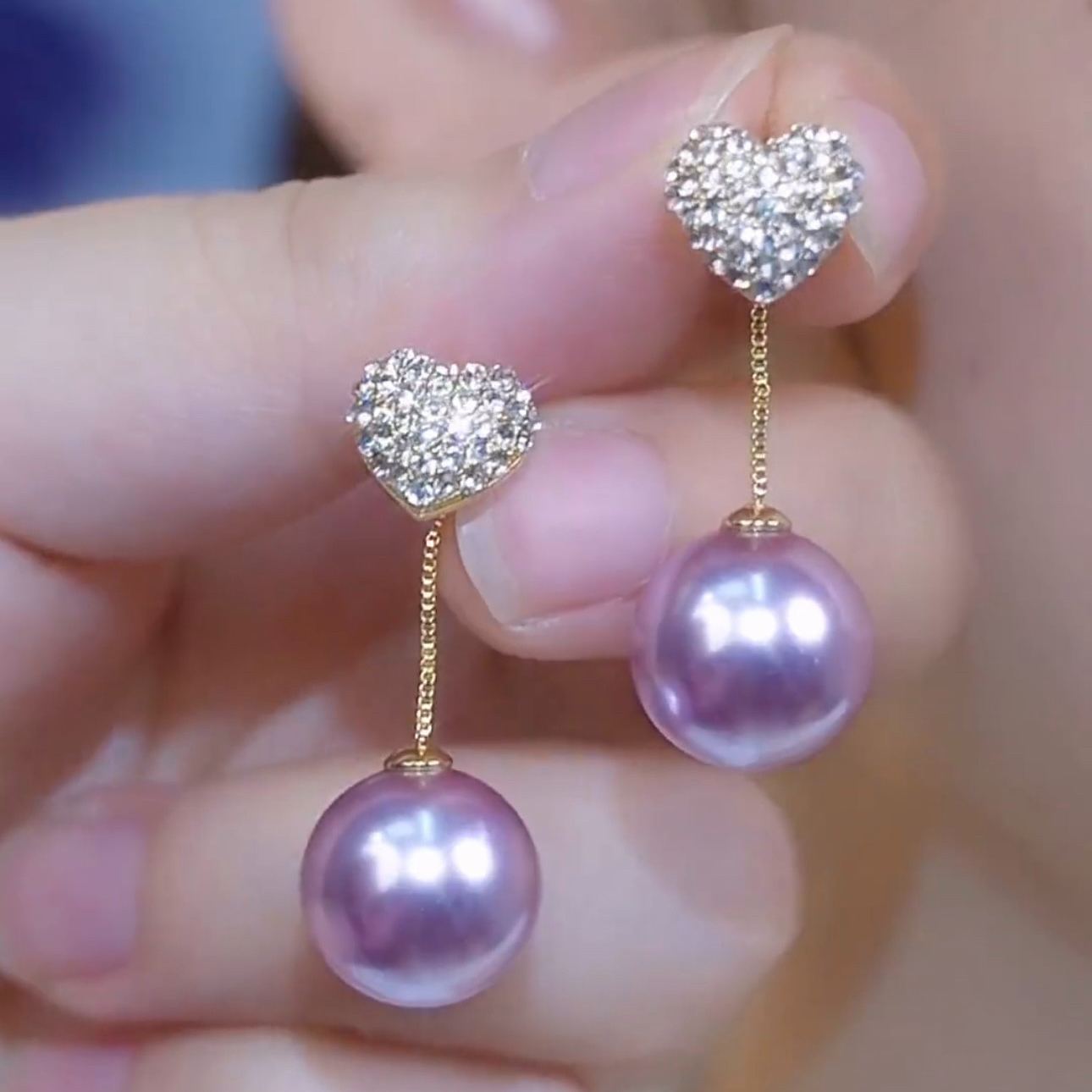 「可愛耀眼」滿鑽珍珠愛心前後扣耳環（一款兩戴）  