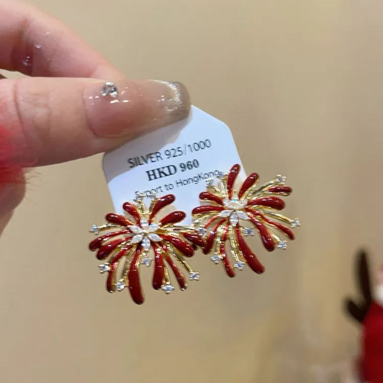 [Copy]復古紅色珍珠蛇形耳環