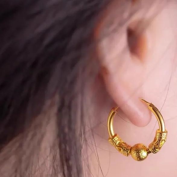 轉運珠金色圈圈耳環