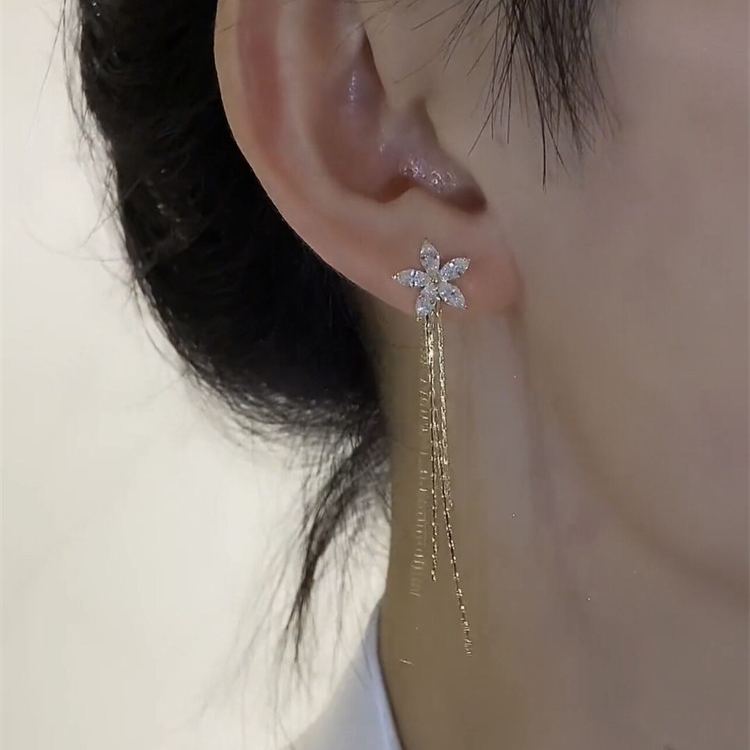 [Copy]香檳色鑲鑽珍珠長款耳環