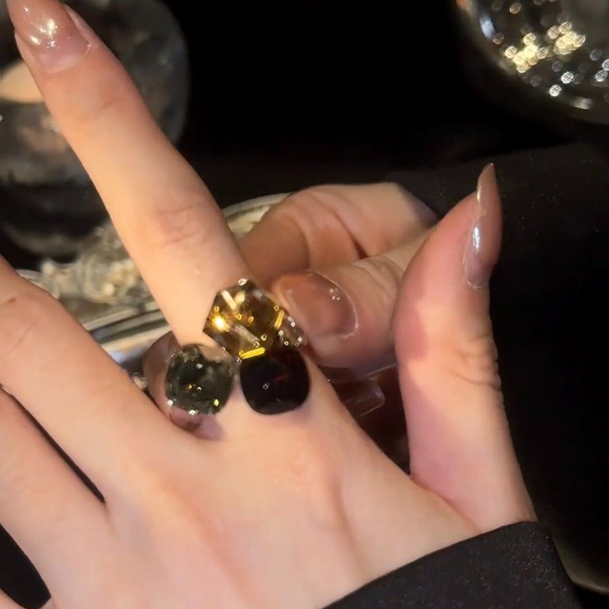 美拉德水晶個性戒指 