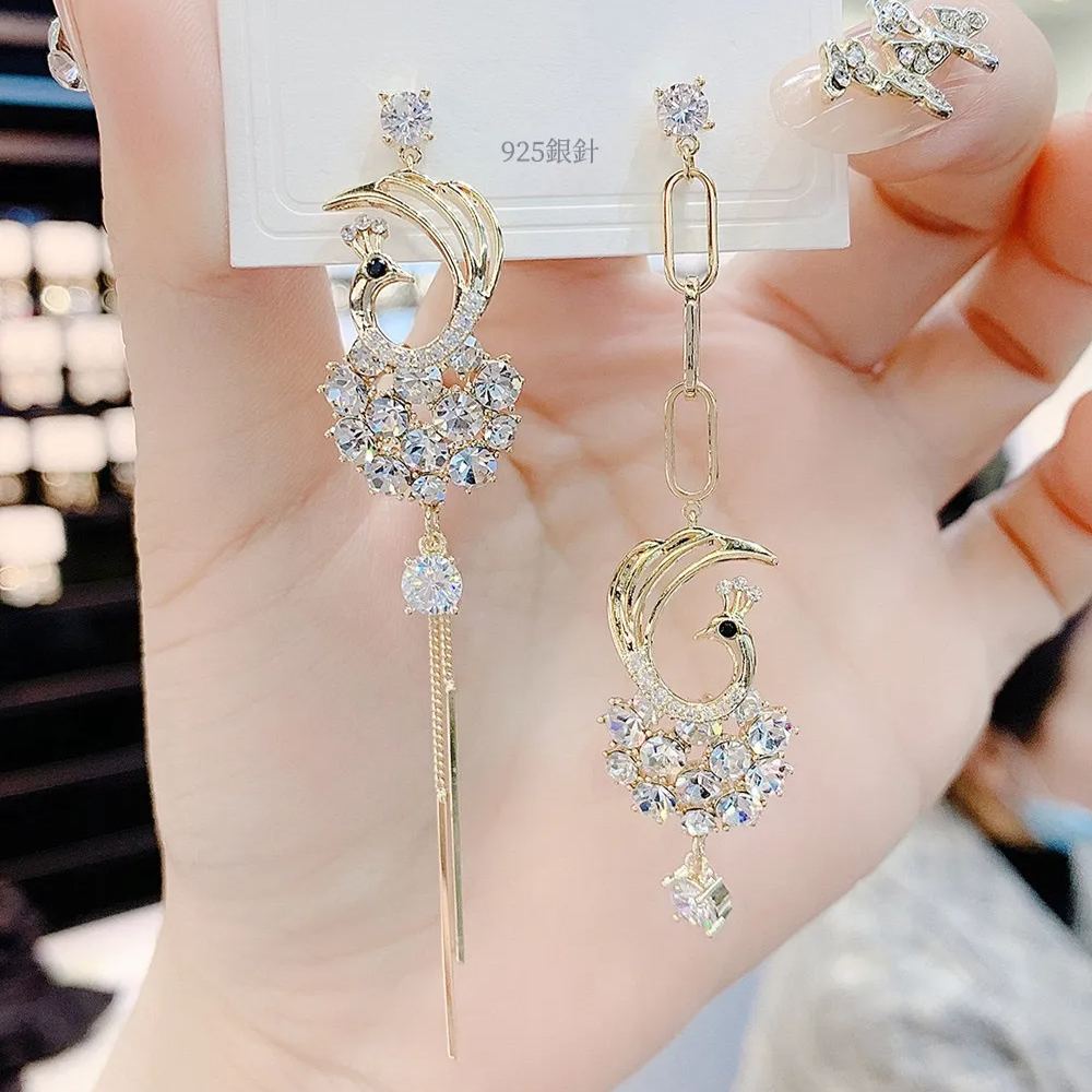 韓版AB款滿鑽鳳凰流蘇耳環