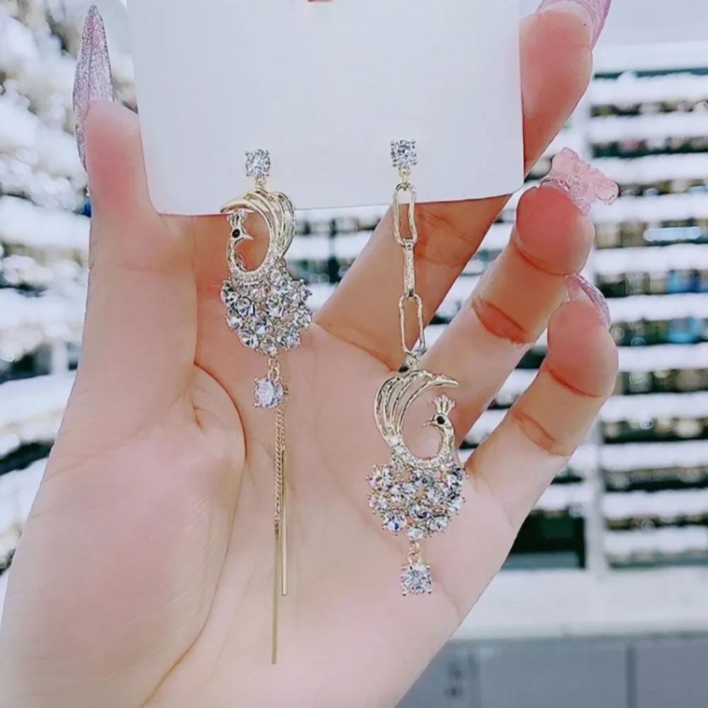 韓版AB款滿鑽鳳凰流蘇耳環