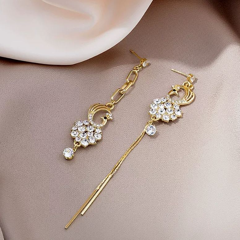 韓版AB款滿鑽鳳凰流蘇耳環