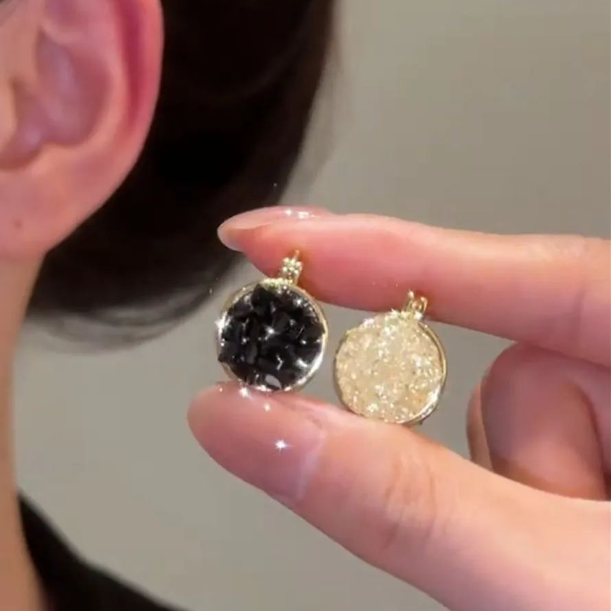 雙面圓形水晶耳扣耳環