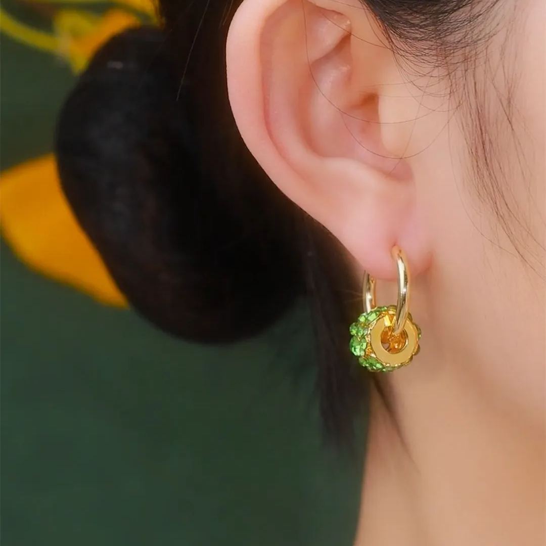 綠色小蠻腰水晶圈耳環