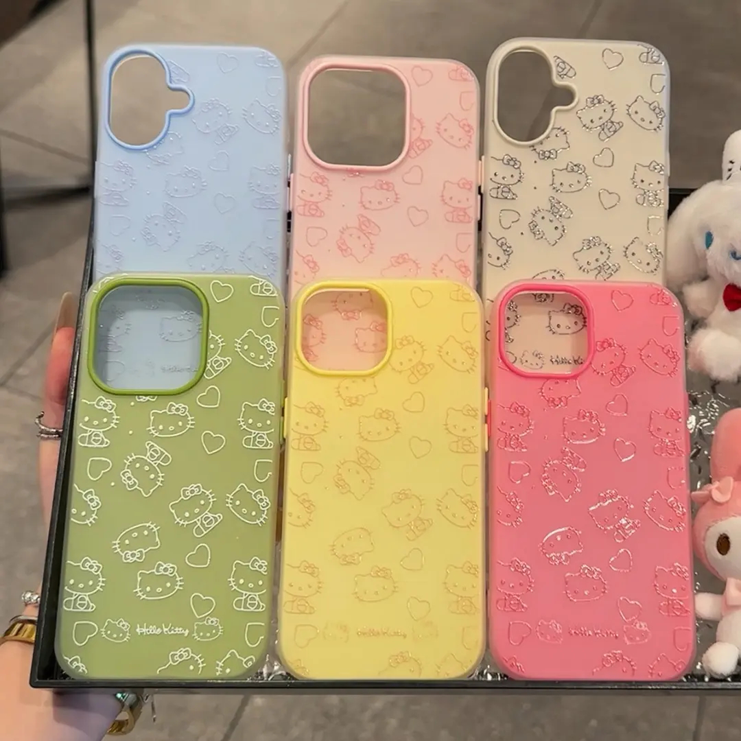 多巴胺愛心KT貓線條保護殼iphone全包防摔殼