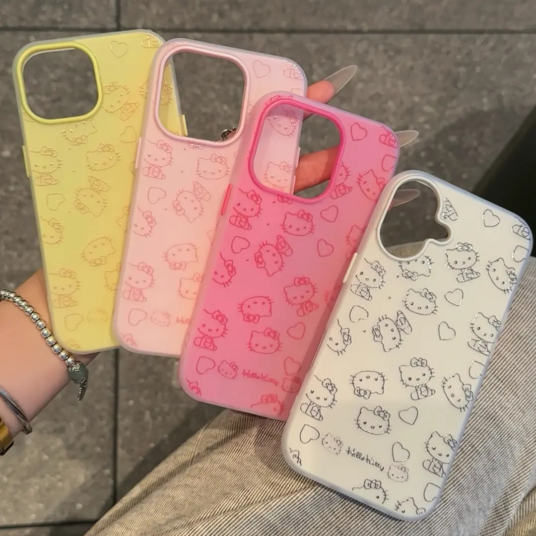 多巴胺愛心KT貓線條保護殼iphone全包防摔殼