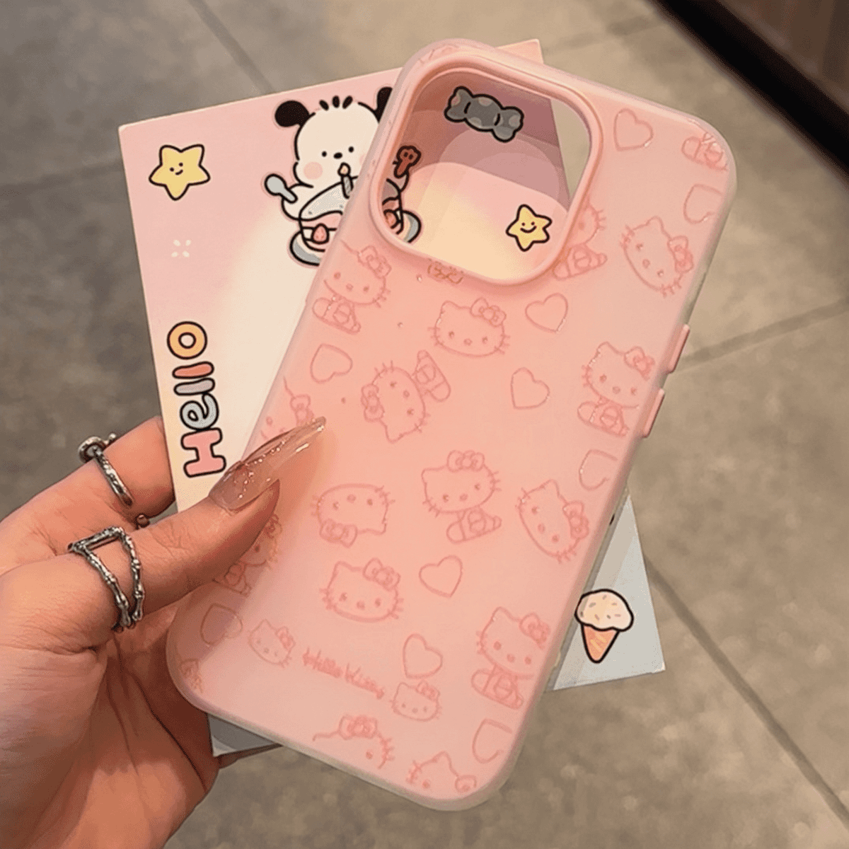 多巴胺愛心KT貓線條保護殼iphone全包防摔殼