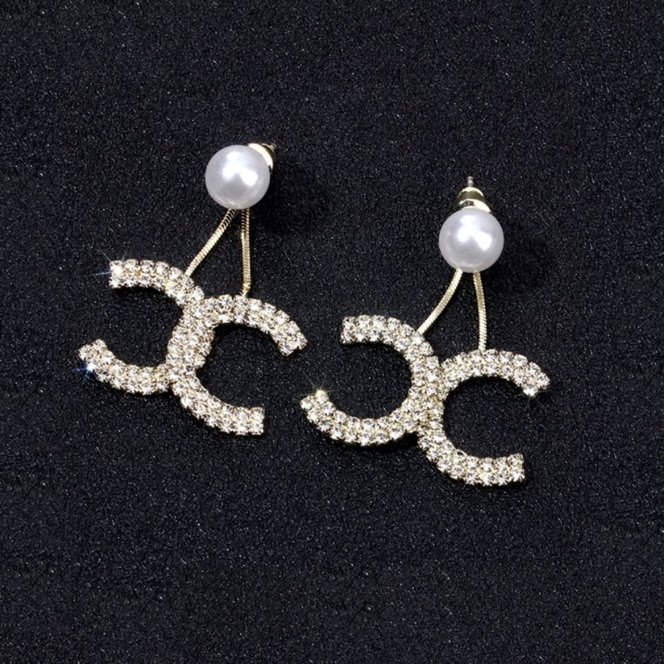 珍珠輕奢個性雙C耳環   