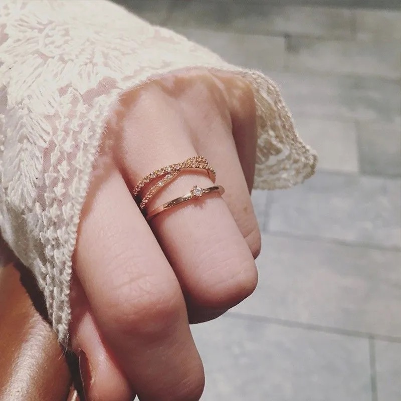 鋯石交叉雙層戒指 