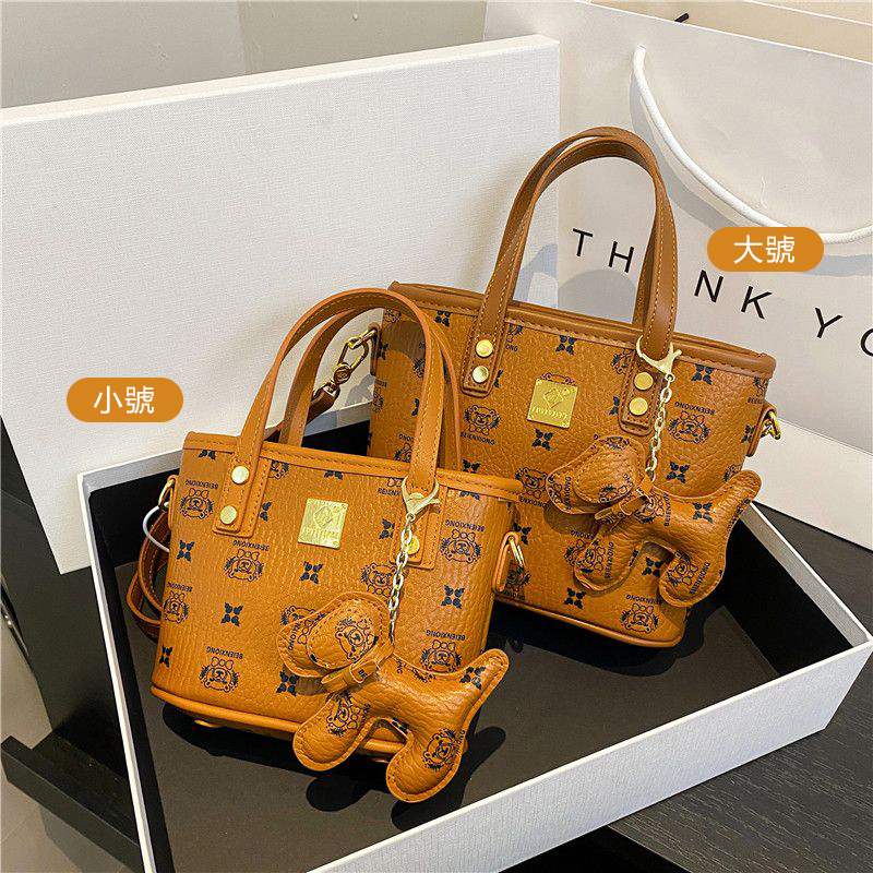 復古印花單件斜跨手提水桶包  