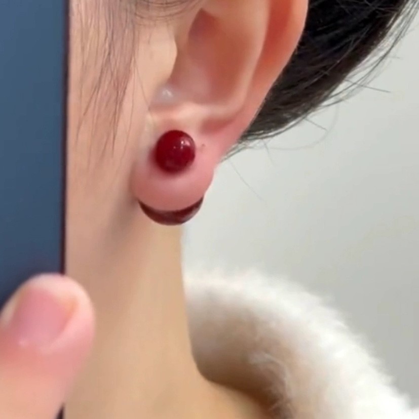 鋯石紅色珍珠氣質 一款兩戴耳環