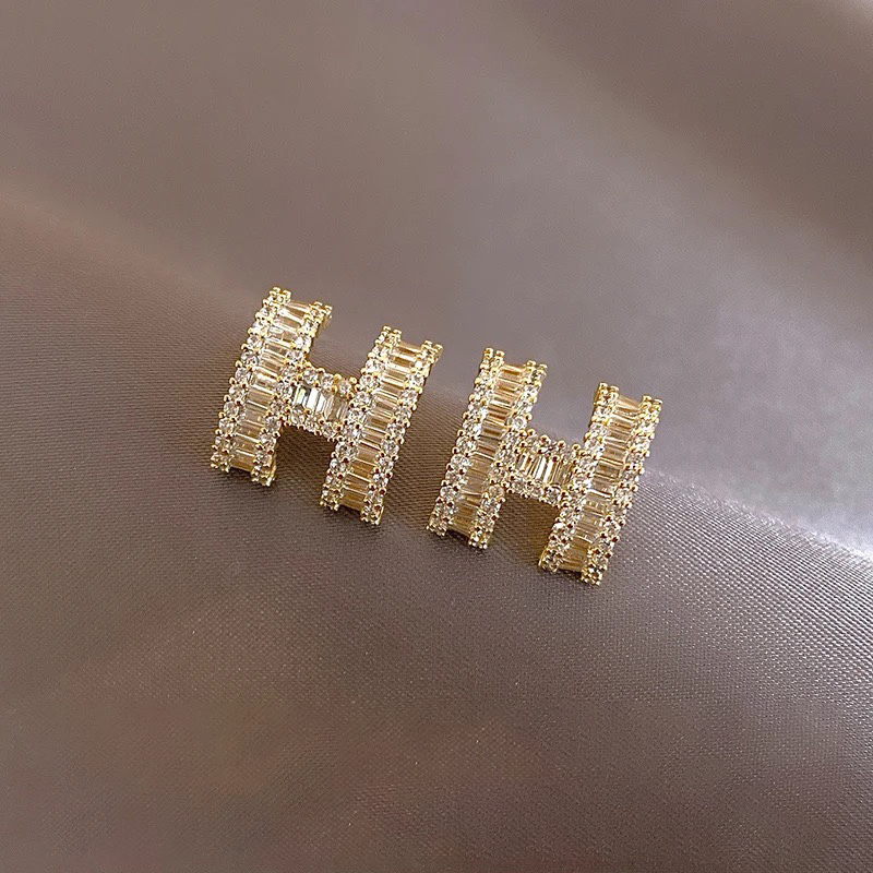 個性H字母鋯石耳環&項錬